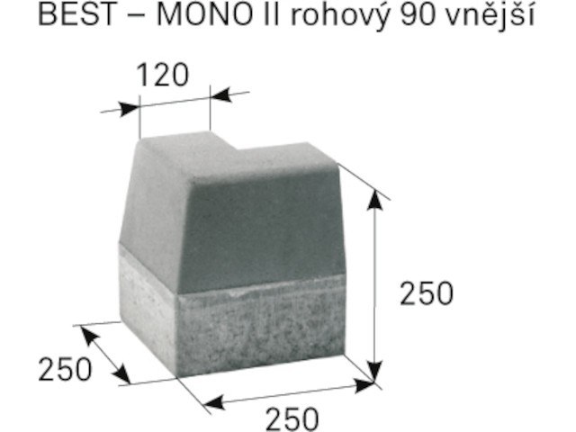 BEST MONO II rohový 90 vnější obrubník přírodní (36) - Betonové prvky obrubníky a palisády