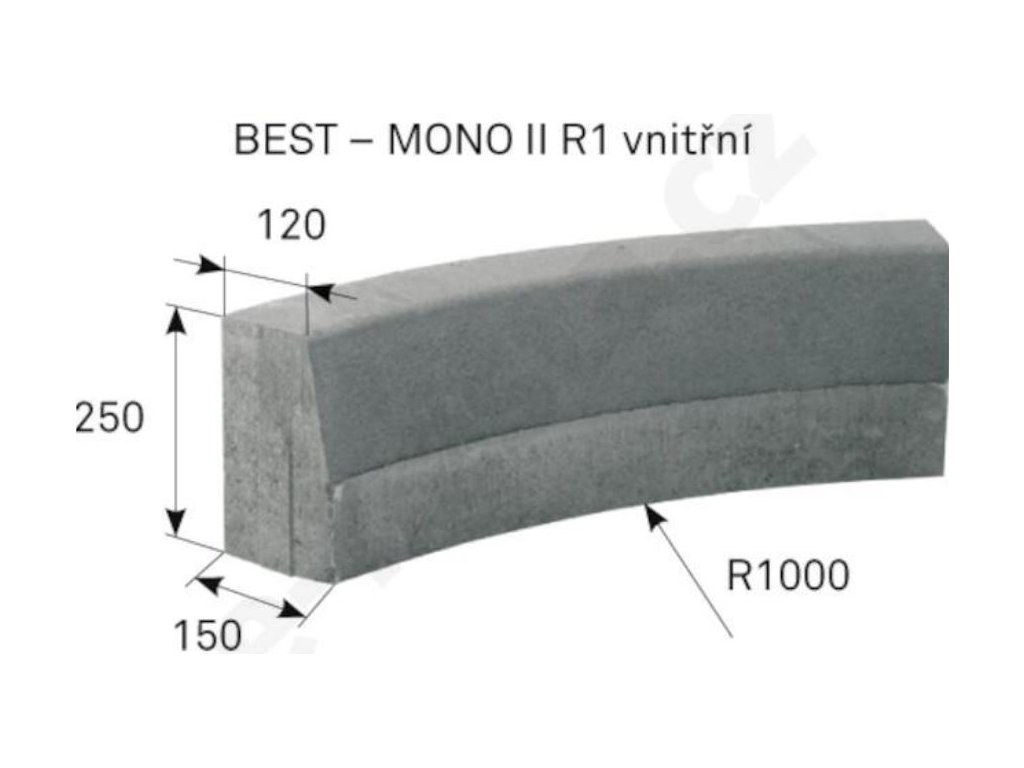 BEST MONO II R1 vnitřní obrubník přírodní (12) - Betonové prvky obrubníky a palisády