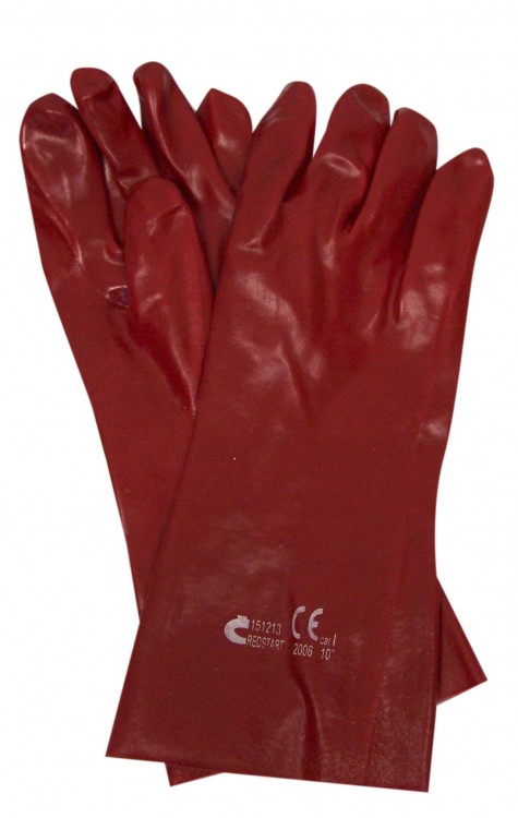 LP rukavice Redstar dlouhé červené celomáčené v PVC 35cm - Ochranné pomůcky