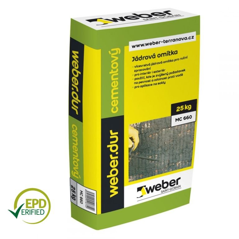 WEBER.dur cementový - jádrová omítka 4mm 25kg (42) - Suché směsi a stavební chemie omítky jádrové omítky