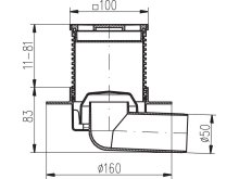 HACO vpusť podlahová boční s přírubou PVB DN 50 100x100mm nerez 0516_pvb-100x100-pr-dn-50-b_techn