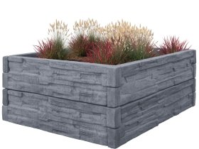 BEVES deska betonová štípaný kámen - záhon 100x25x6cm šedá Beves_3D_vizualizace_Betonovy-Zahon_Stipany_Kamen_1x1m_0-5m_Grafit_05