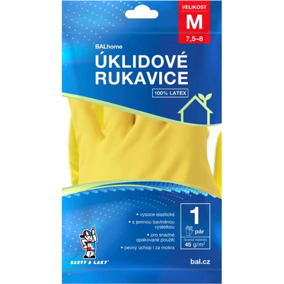 BaL rukavice Balhome gumové úklidové žluté 45g (8,5-9) L - Drogerie