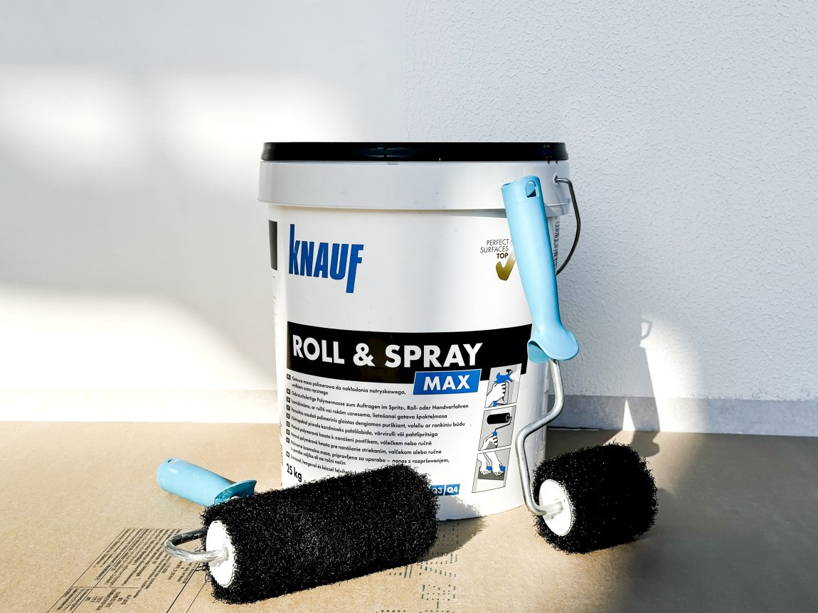 KNAUF ROLL a  SPRAY MAX stěrka pro finální úpravu stěn a stropů 25kg - Suchá výstavba, sádrokarton, dřevo sádrokarton příslušenství na sádrokarton