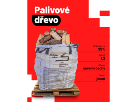 Dřevo palivové štípané (jasan) - 0,7m3/big bag (1,2m3 prms)