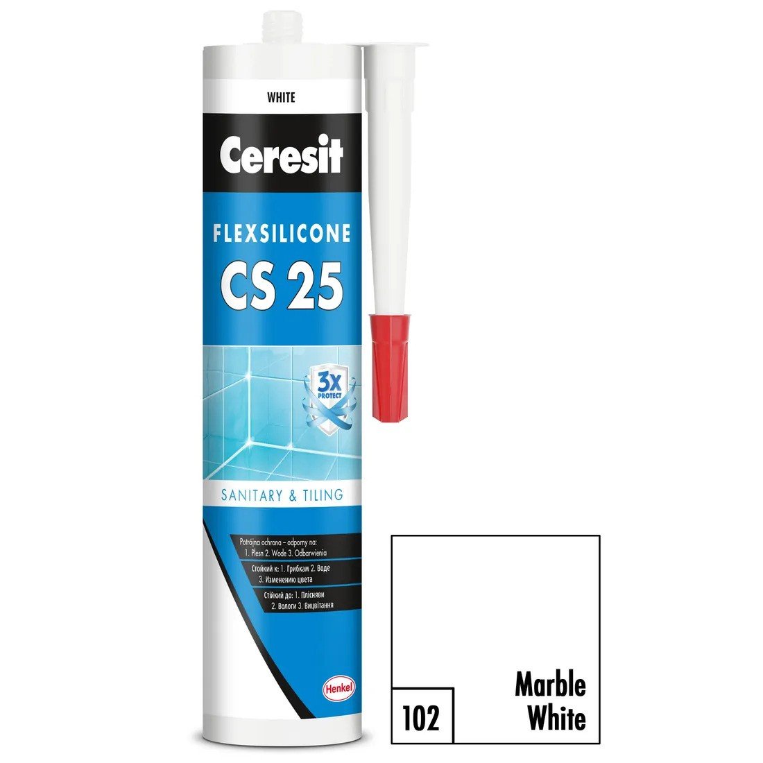 CERESIT CS25 sanitární silikon 280ml 102 mar.white - Suché směsi a&nbsp;stavební chemie stavební chemie ceresit